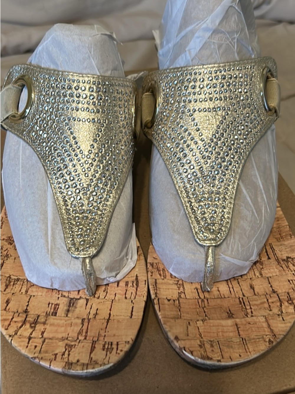 Rialto Metallic Gold Rhinestone Thong Sandals